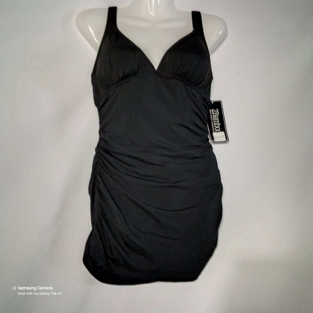 2 Bamboo Modest Black One Piece Swimdress Adjustable Straps NWT Sz. 8D